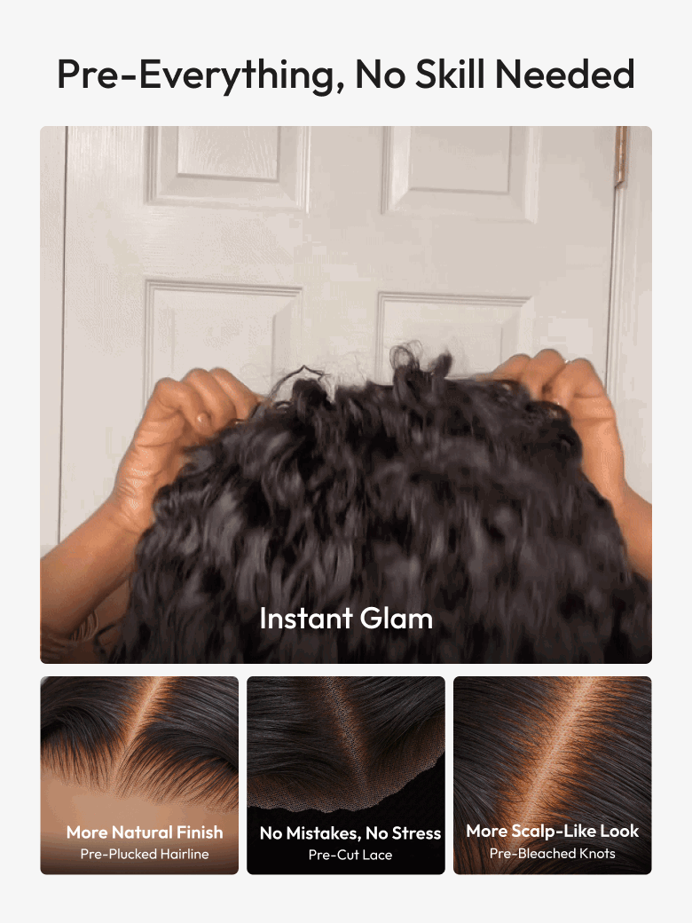 Sunber 13x6/ 7x5 HD Wet And Wavy Water Wave Bye Bye Knots Pre-Cut Lace Frontal Wigs With Elastic Drawstring