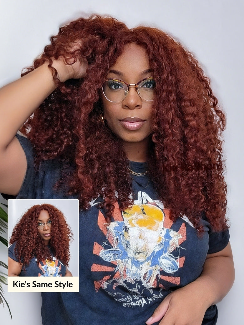 Sunber 7x5 Pre Cut Lace Reddish Brown Jerry Curly Bye Bye Knots Gluelesss Invisible Knots Wig With Invisi Drawstring Flash Sale