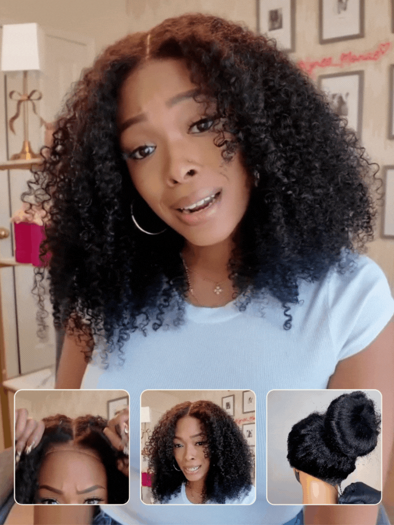 Sunber 7x5 Bye Bye Knots 4C Kinky Edge Baby Hair Jerry Curly Pre-Cut Lace Human Hair Wigs Bleached Knots With Invisi Drawstring