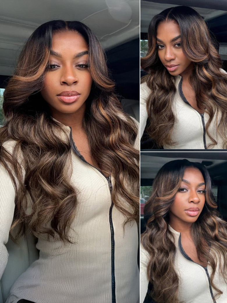 Sunber 7x5 Pre Cut Balayage Highlight Body Wave Lace Wigs With Invisi Drawstring Flash Sale
