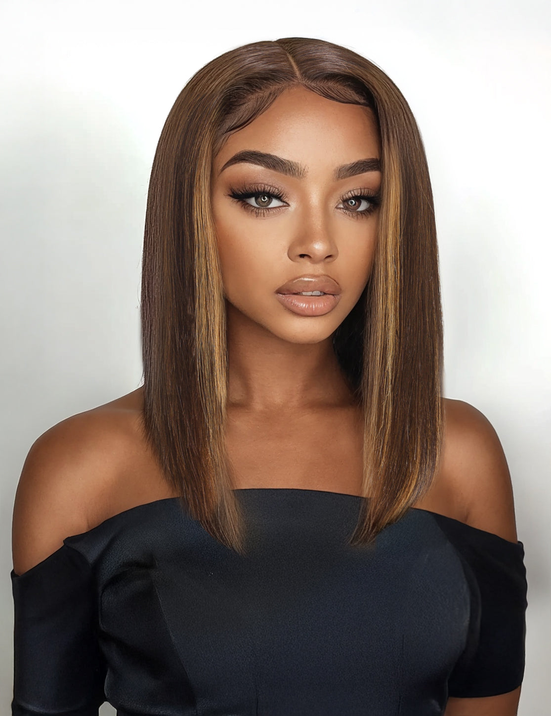 Flash Sale Sunber Mocha Brown Bob Wig with Caramel Highlights 7x5 Bye-Bye Knots Wig