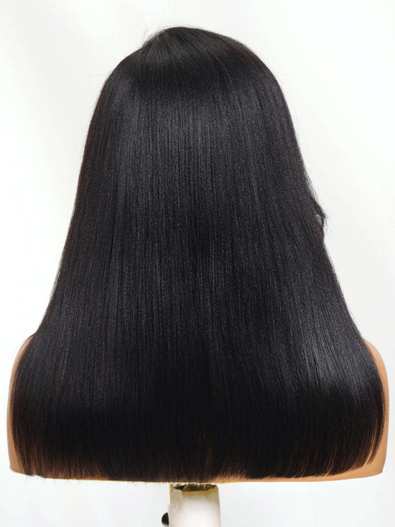 Sunber Bye Bye Knots Fluffy Silk Press Bob Wig With Side Bangs 7x5 Pre-Bleached Put On and Go Natural Looking Glueless Wig with Invisi Drawstring