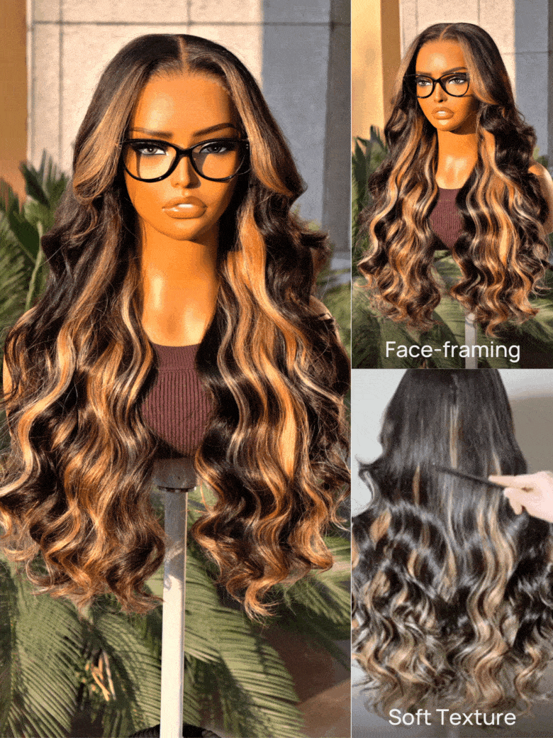 Sunber 7x5 Pre Cut Caramel Honey Brown Highlights Pre-everything Glueless Loose Wave Lace Wig With Bye Bye Knots