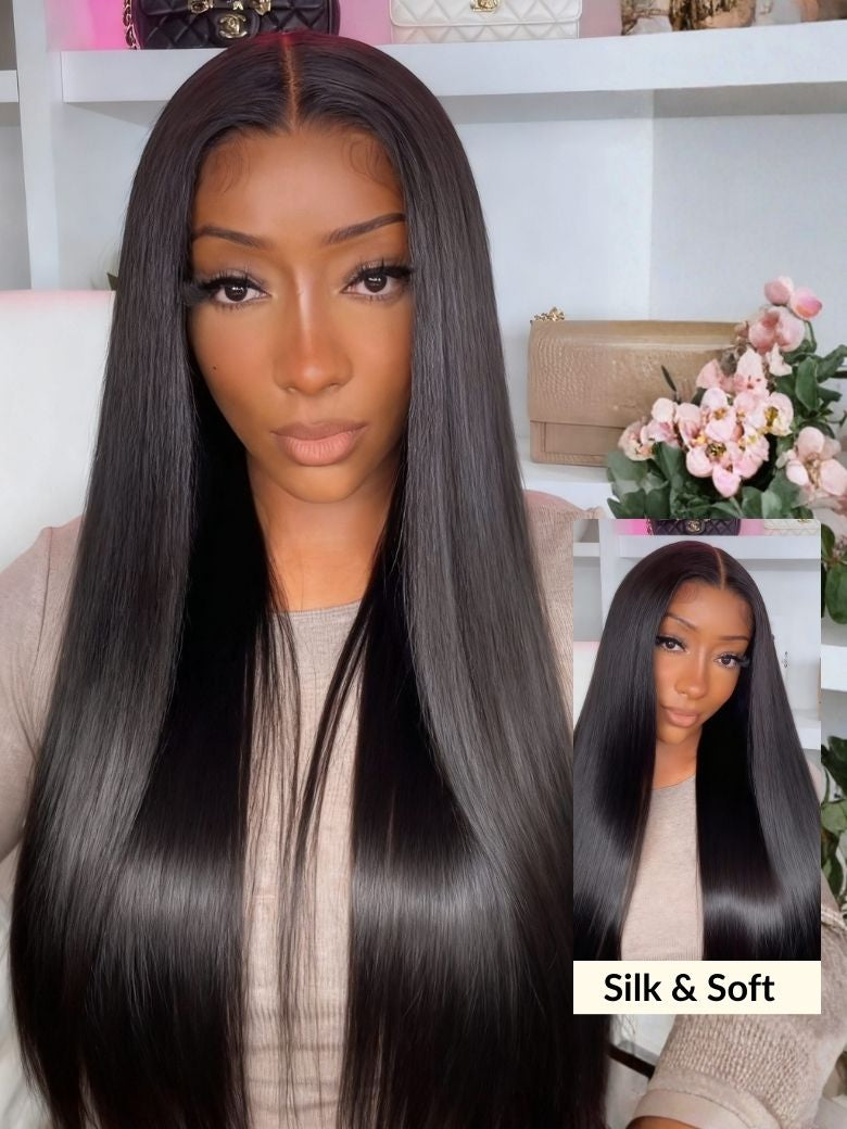 Sunber Yaki Straight 7x5 Glueless Lace Wig With Elastic Drawstring -Pull And Go & Bleach Knots & Pre-cut