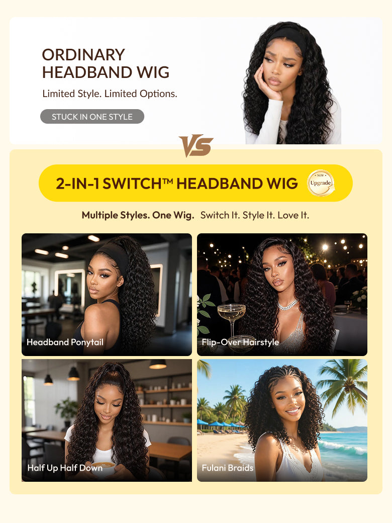 Sunber 2-IN-1 Switch™ Headband Water Wave Glueless Wig With Beginner Friendly Flash Sale