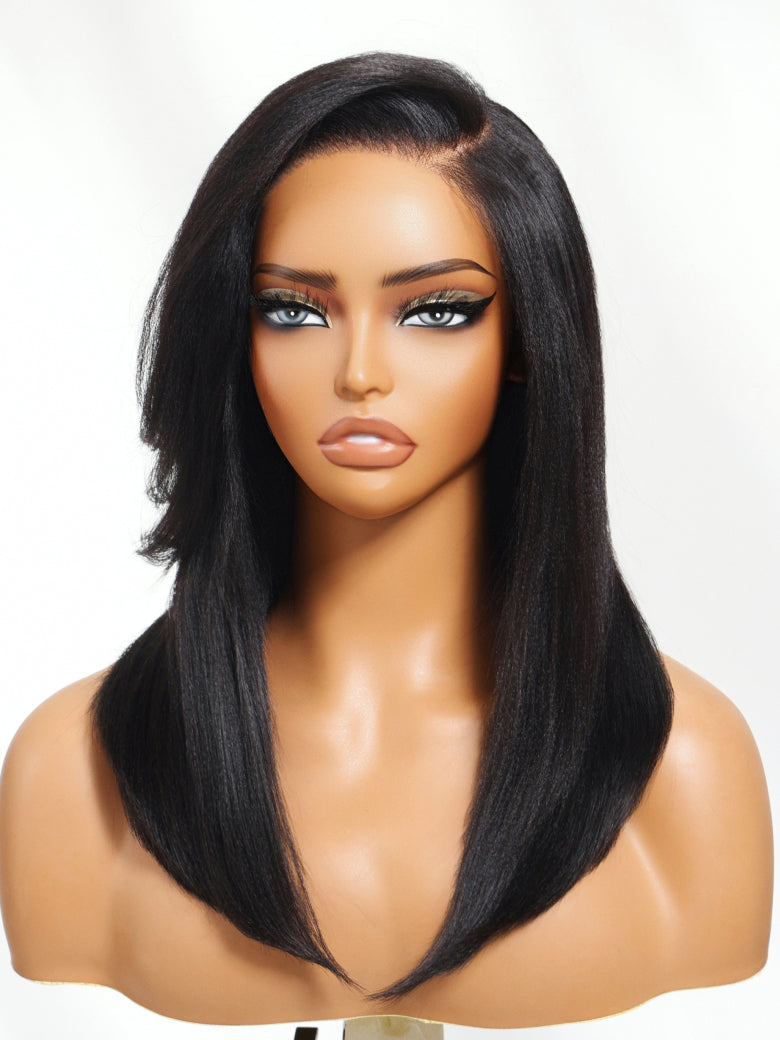 Sunber Bye Bye Knots Fluffy Silk Press Bob Wig With Side Bangs 7x5 Pre-Bleached Put On and Go Natural Looking Glueless Wig with Invisi Drawstring
