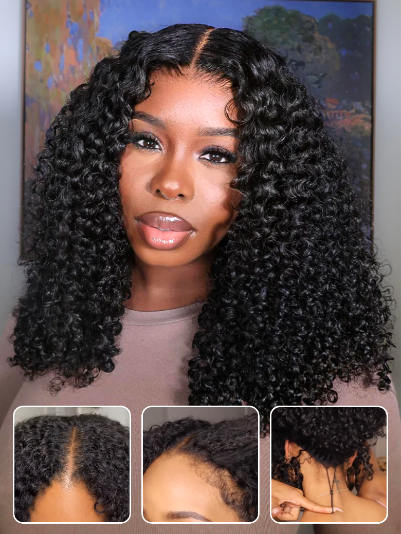 Sunber 180% Density Afro/ Kinky Curly Upgrade New V Part With No Lace No Glue Affordable Wig