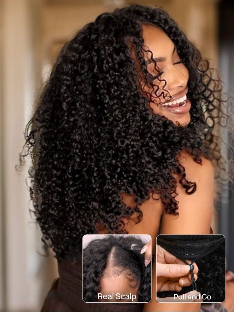 Flash Sale Sunber Upgrade New V Part No Leave Out Glueless Jerry Curly Wig With Invisi Drawstring