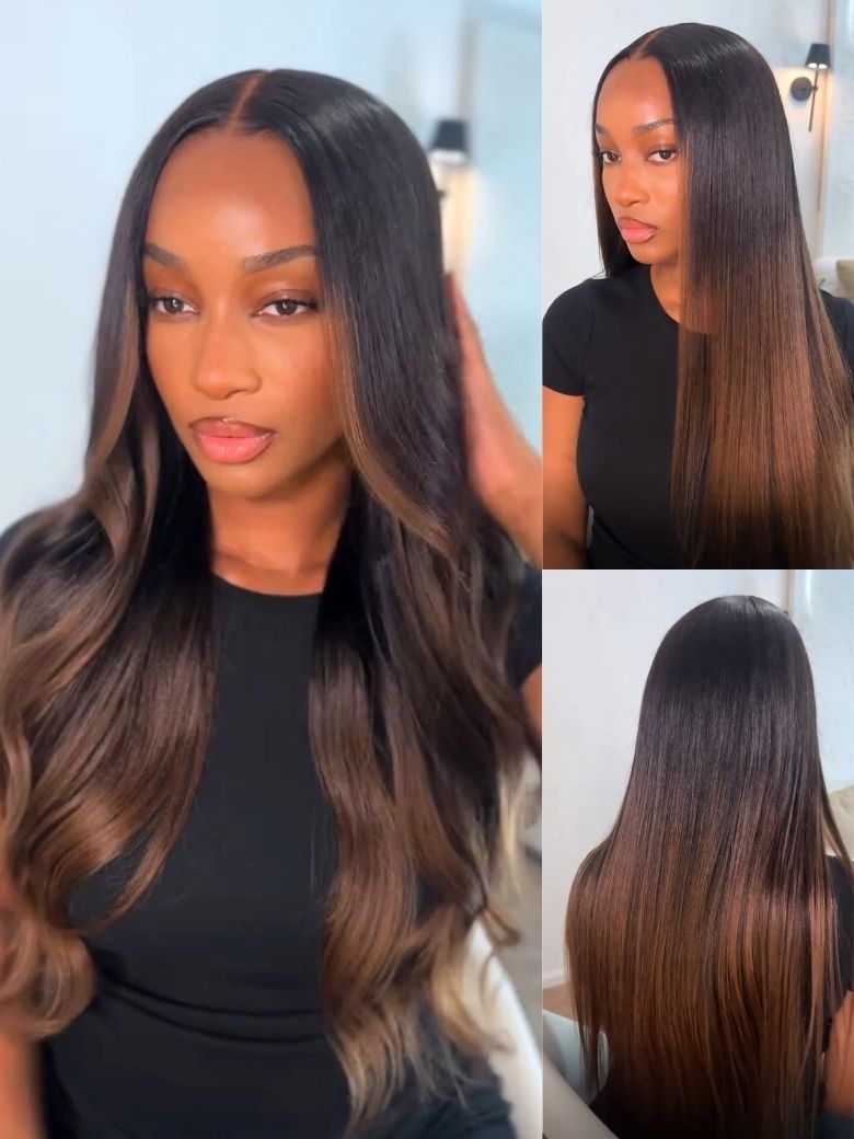 Sunber 7x5 Bye-Bye Knots Ombre Chestnut Brown Put On and Go Yaki Straight Lace Wig Flash Sale
