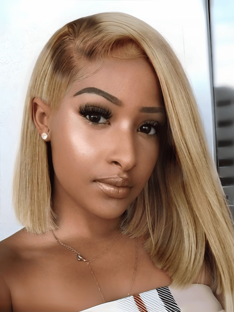 Sunber Salt And Pepper Brown Hair With Blonde Highlights 7x5 Pre Cut Lace Short Straight Bob Wig Flash Sale