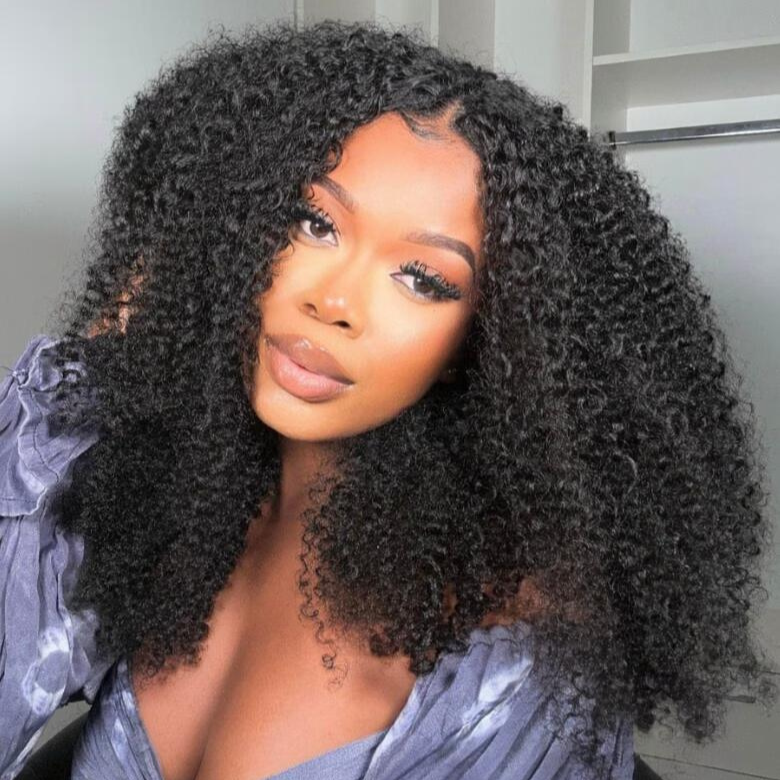 $100 OFF| Sunber 4C Kinky Curly Skin Melt 7*5 Pre Cut Lace Natural Hairline Lace Closure Human Hair Wigs Pre Plucked