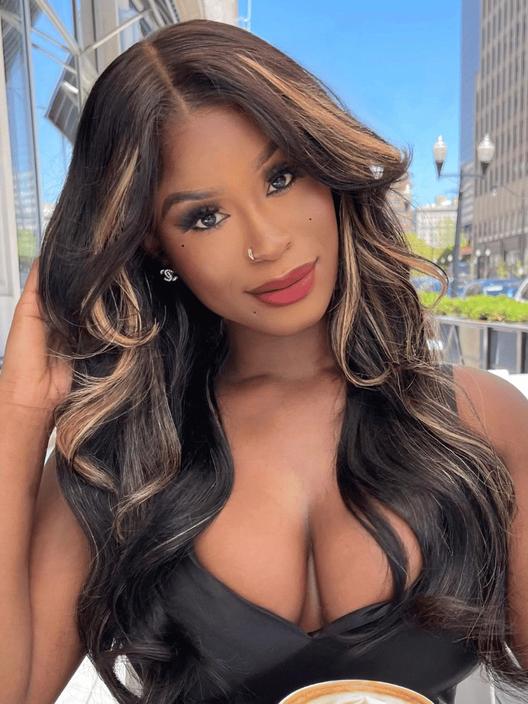 Sunber 7x5 Pre Cut Caramel Honey Brown Highlights Pre-everything Glueless Loose Wave Lace Wig With Bye Bye Knots