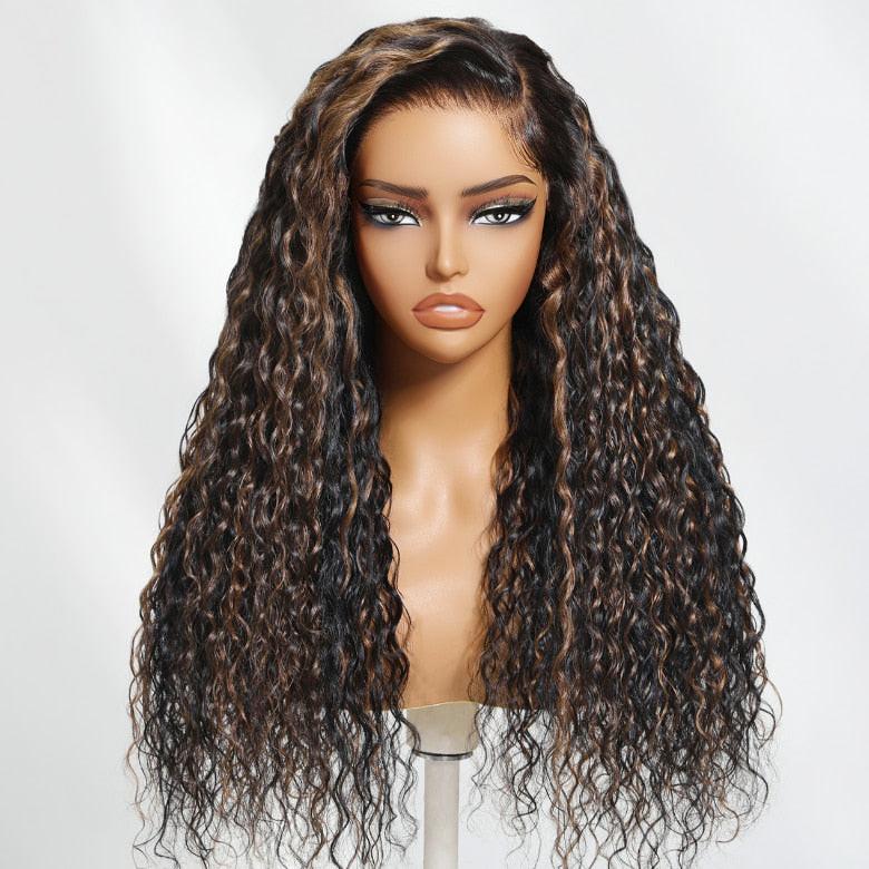 Extra 70% OFF | Sunber Golden Brown Highlights 7x5 Bye Bye Knots Water Wave Lace Closure Wig With Pre Bleached Knots