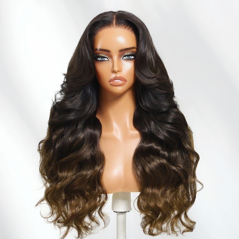Sunber 13x4 Chestnut Brown Ombre Pre Everything Lace Frontal Loose Wave Face-Framing Layers Wig With Invisi Drawstring