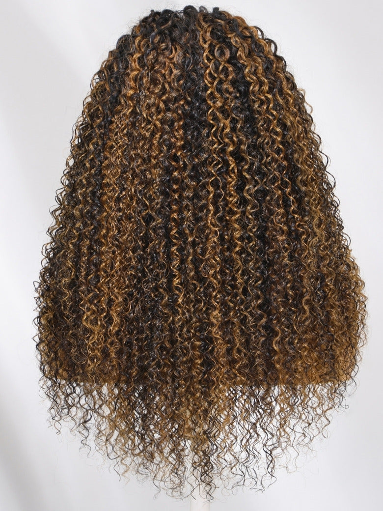 $100 OFF | Sunber Brown Highlights with Dark Roots Jerry Curly Upgraded V Part Wig