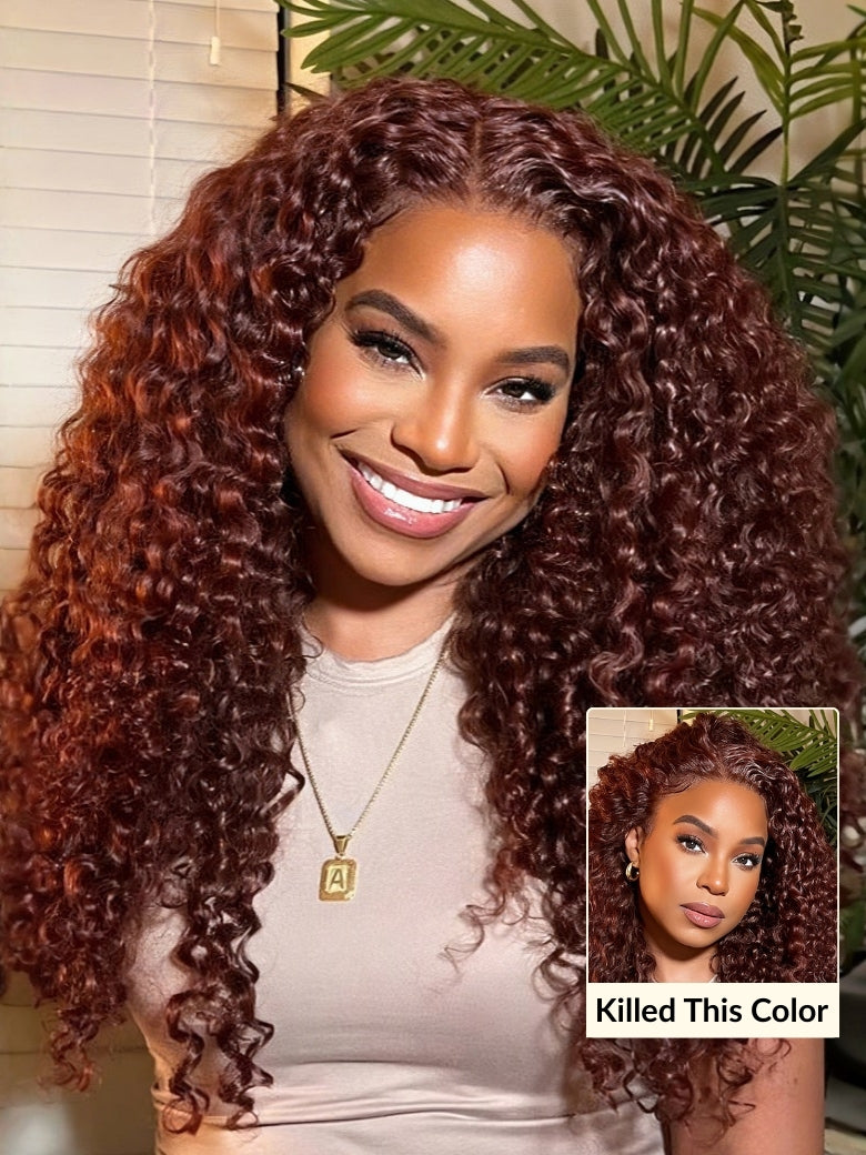 Sunber Reddish Brown Jerry Curly 7×5 Bye Bye Knots Wig-Glueless & 100% Human Hair & Elastic Drawstring Flash Sale