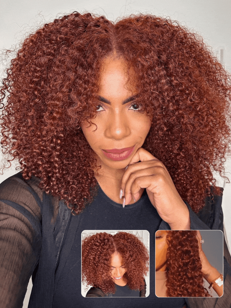 Sunber 7x5 Pre Cut Lace Reddish Brown Jerry Curly Bye Bye Knots Gluelesss Invisible Knots Wig With Invisi Drawstring Flash Sale