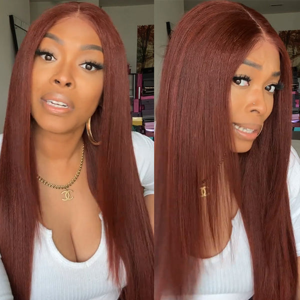 reddish brown kinky straight lace front wigs