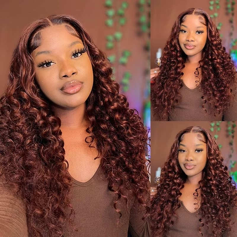 Sunber Reddish Brown Wet And Wavy 7x5 Bye Bye Knots Lace Closure Wigs Water Wave Pre-Plucked Human Hair Wigs
