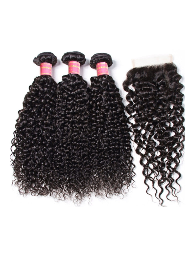Sunber Hair Brazilian Virgin Jerry Curly Hair 3 Bundles with 4*4 Lace Closure 100% Human Hair