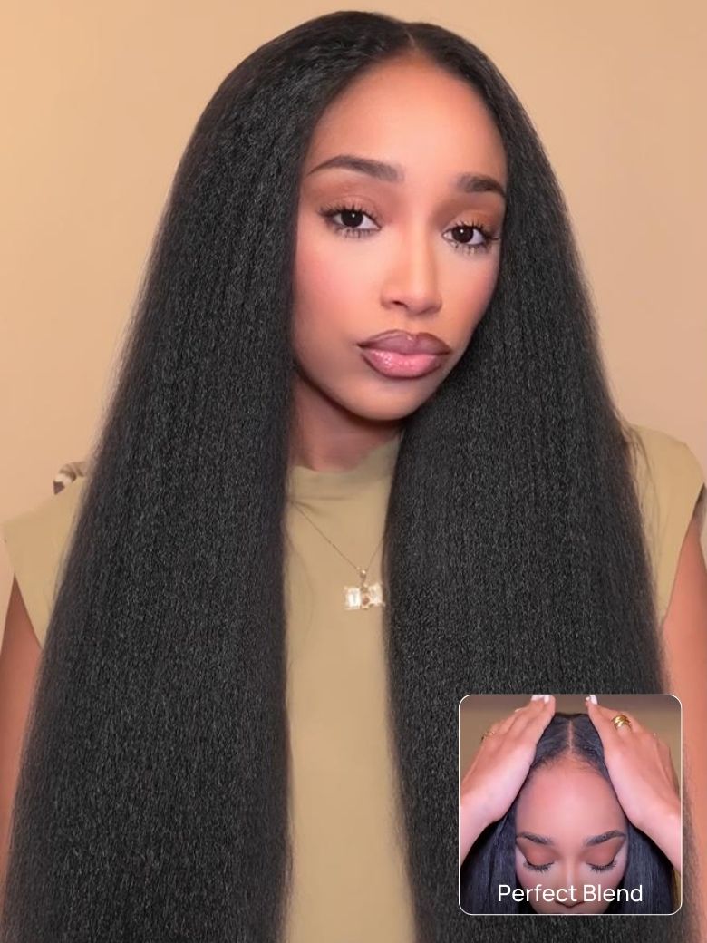 Flash Sale Sunber Kinky Straight EasiContour™ V Part Glueless Wigs 150%/180% Density Human Hair With Invisi Drawstring