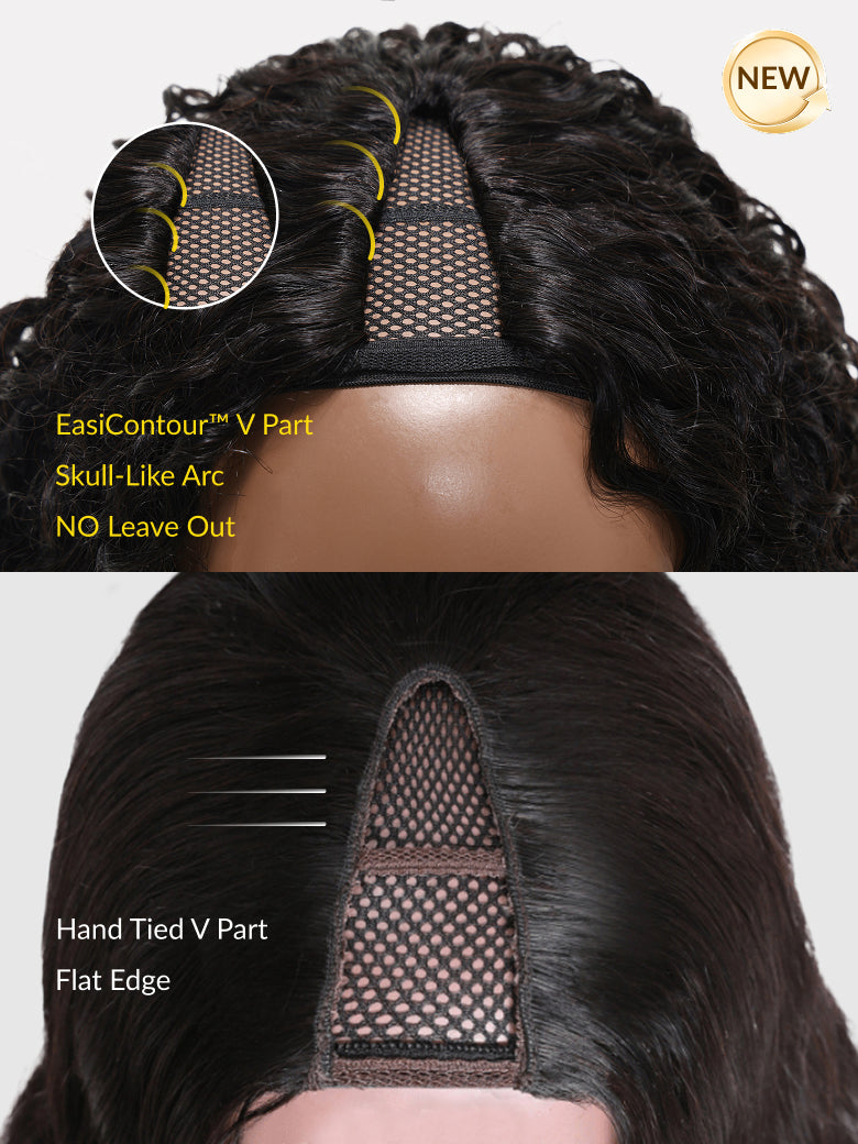 Flash Sale Sunber Kinky Straight EasiContour™ V Part Glueless Wigs 150%/180% Density Human Hair With Invisi Drawstring