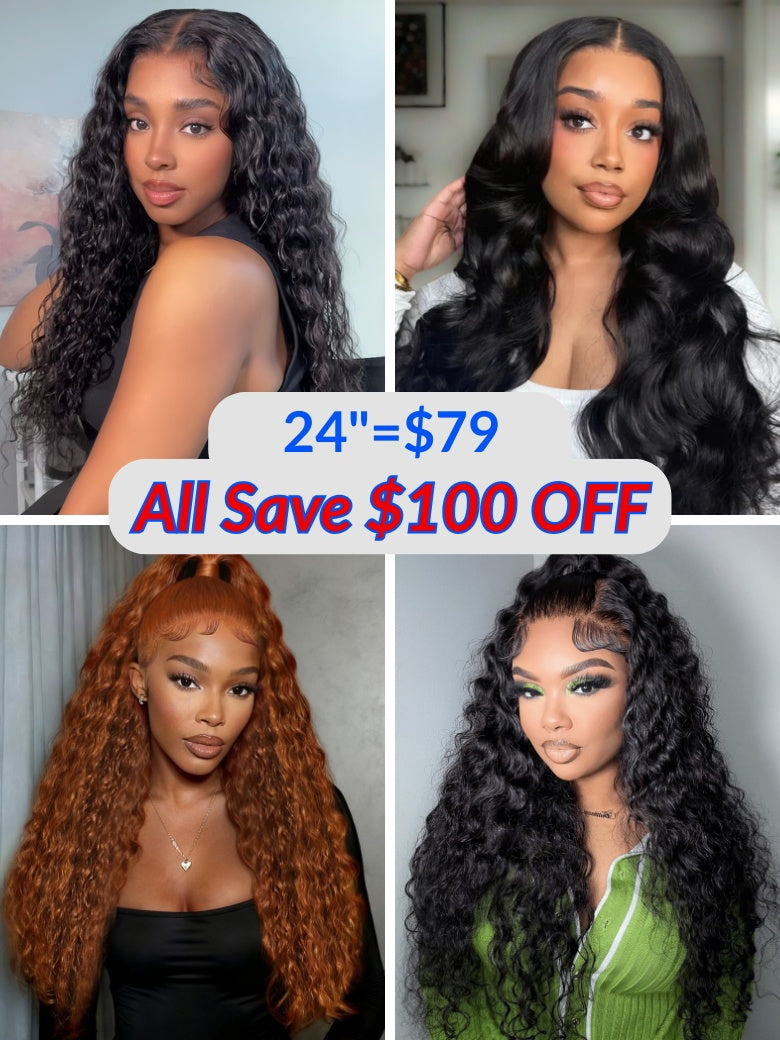 24INCH=$79 Sunber Water Wave 13x4 Pre Cut Lace Human Hair Wigs $100 OFF