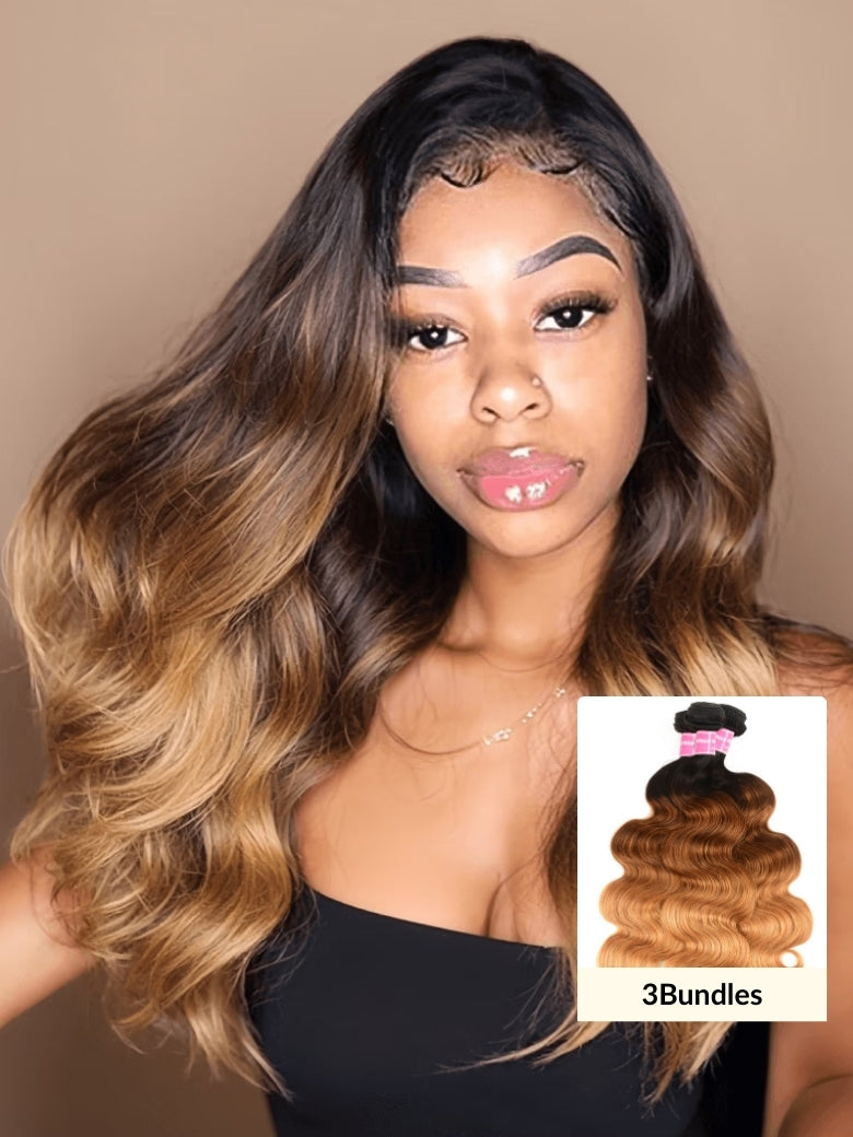 Sunber Hair Ombre Brazilian Body Wave Virgin Hair 3/4 Bundles T1B/4/27 Color 100% Human Hair Weave