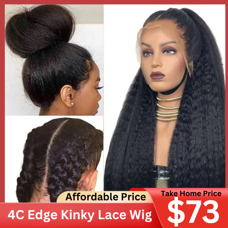 Flash Sale 4C Kinky Edge Straight Yaki Lace Wigs Sunber