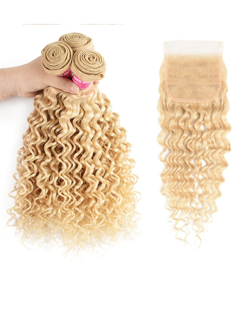 Sunber Hair 613 Blonde Deep Wave 3PCS With 4X4 Lace Closure 100% Virgin Human Hair Weaves
