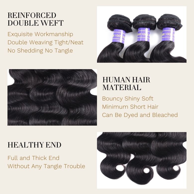 Sunber Hair Remy Human Hair Malaysian Body Wave Hair 3 Bundles 100% Unprocessed Human Hair Weave for Black