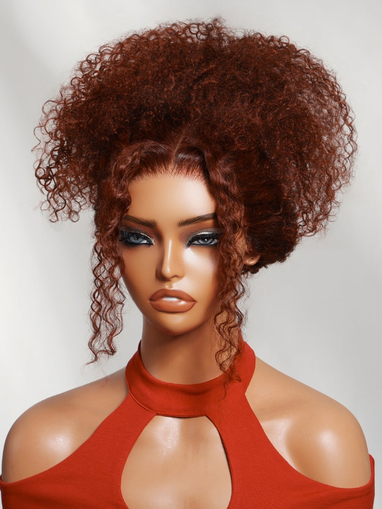 Sunber 7x5 Pre Cut Lace Reddish Brown Jerry Curly Bye Bye Knots Gluelesss Invisible Knots Wig With Invisi Drawstring Flash Sale