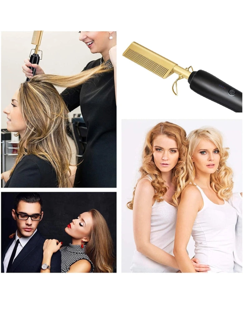 2500 Points Redeem 3 in 1 Hot Comb Hair Straightener Multifunctional Copper Hair Straightener Brush Straightening Comb