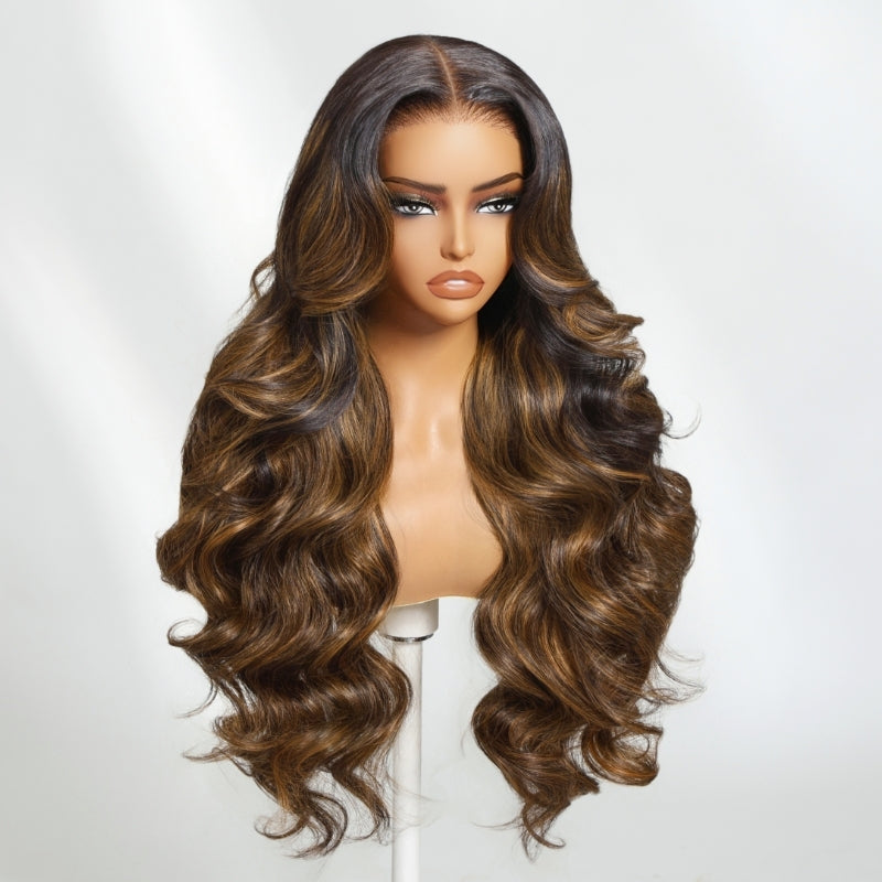 Sunber 7x5 Pre Cut Balayage Highlight Body Wave Lace Wigs With Invisi Drawstring Flash Sale