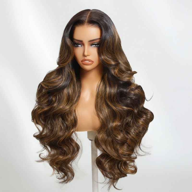 Sunber 7x5 Pre Cut Balayage Highlight Body Wave Lace Wigs With Invisi Drawstring Flash Sale