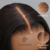 Sunber Body Wave Honey Blonde Highlights 7x5 Pre-Cut Lace Closure Human Hair Wig