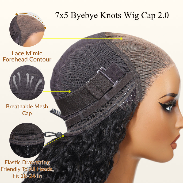 Sunber Yaki Straight 7x5 Glueless Lace Wig With Elastic Drawstring -Pull And Go & Bleach Knots & Pre-cut