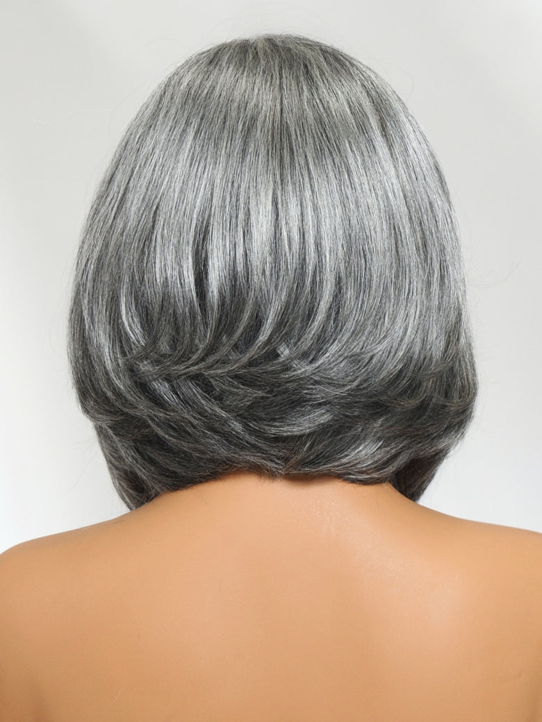 Sunber Salt and Pepper Layered Bob Minimalist Lace 6.5*5*1.5 Side Part Grey Wig Flash Sale