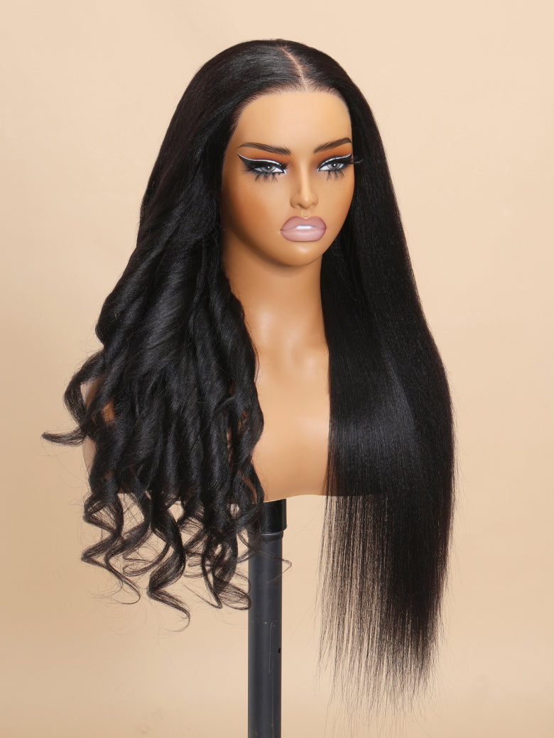 Sunber Yaki Straight 7x5 Glueless Lace Wig With Elastic Drawstring -Pull And Go & Bleach Knots & Pre-cut