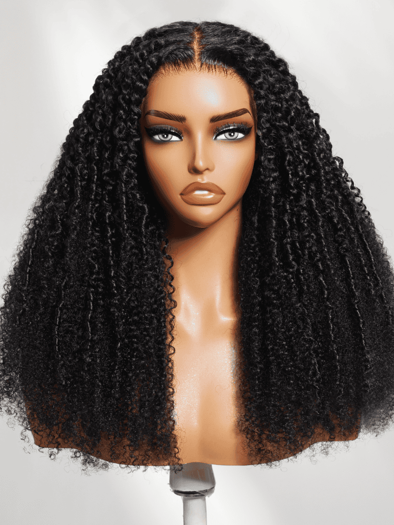 Sunber 180% Density 4C Afro-coily Tight Voluminous Kinky Curly 7x5 Pre Cut Lace Wig With Finger Coils