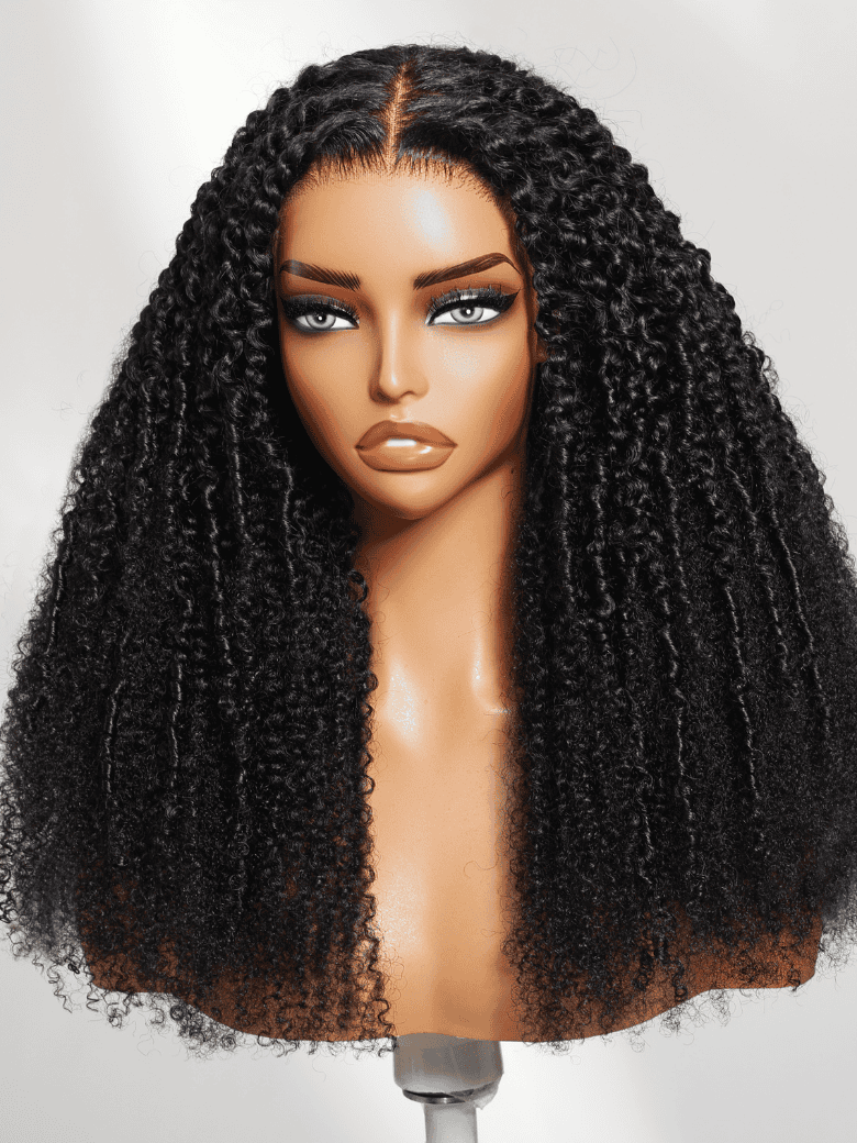 Sunber 180% Density 4C Afro-coily Tight Voluminous Kinky Curly 7x5 Pre Cut Lace Wig With Finger Coils