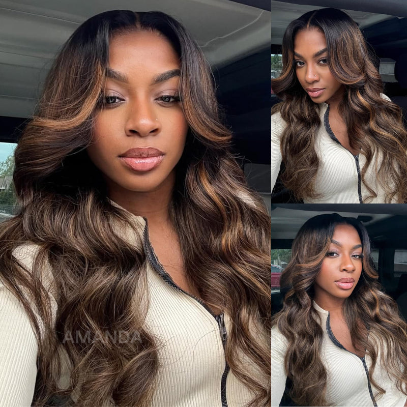 Sunber 7x5 Pre Cut Balayage Highlight Body Wave Lace Wigs With Invisi Drawstring Flash Sale