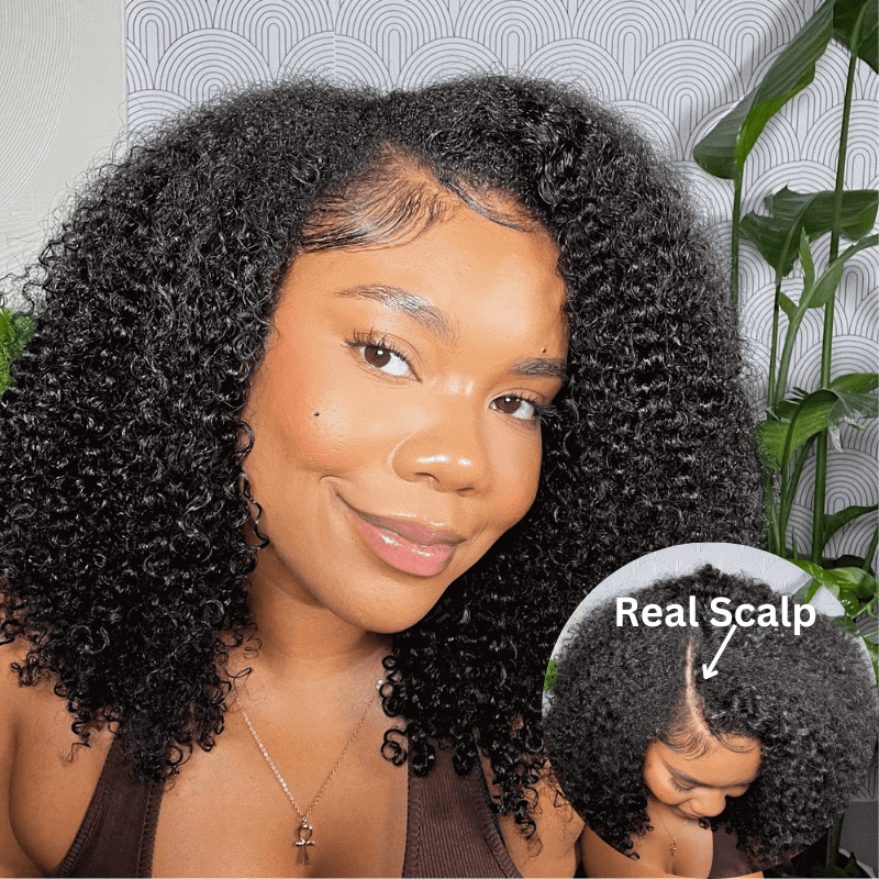 Kinky Curly V Part Wigs Natural Scalp Protective Sunber