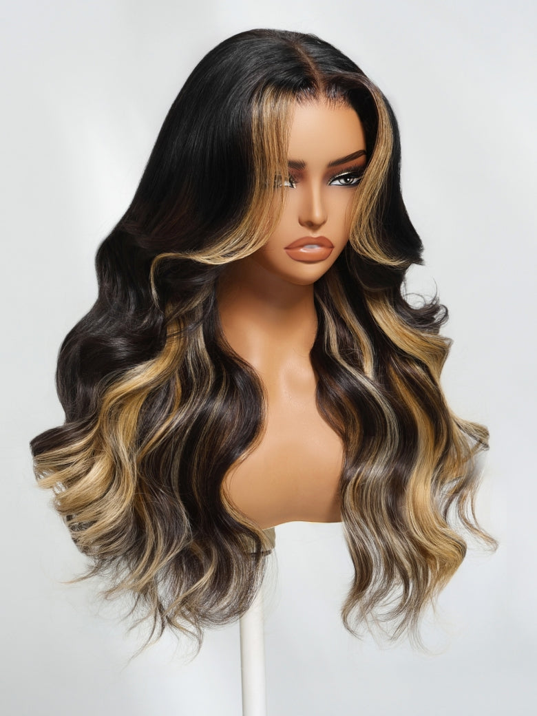 Sunber 7x5 Pre Cut Caramel Honey Brown Highlights Pre-everything Glueless Loose Wave Lace Wig With Bye Bye Knots