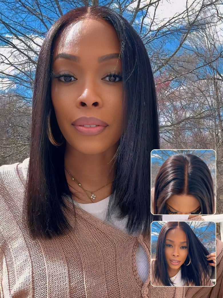 $100 OFF| Sunber Blunt Cut Yaki Bob Pre-Cut 13x4 Pre Everything Lace Frontal Straight Human Hair Wig