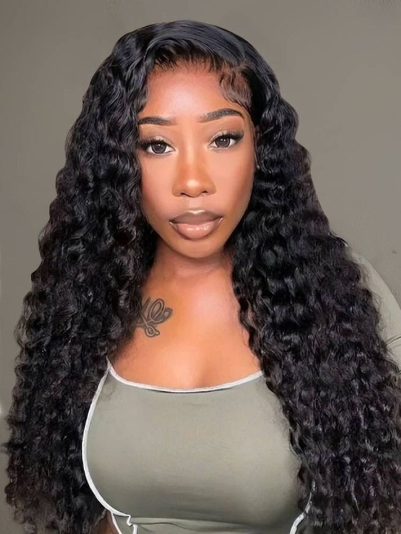 Sunber Hair Brazilian Virgin Deep Wave Hair 3 Bundles With 4"*4" Lace Closure, 100% Human Hair