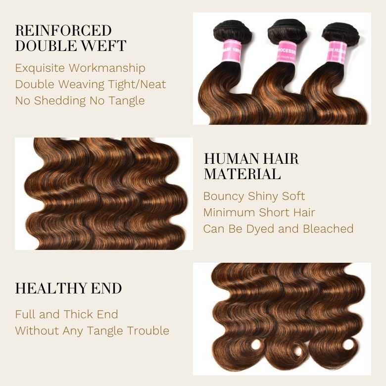 Sunber Highlight Balayage Color Body Wave 3 Bundles Weaves with 4x4 Lace Closure Virgin Human Hair