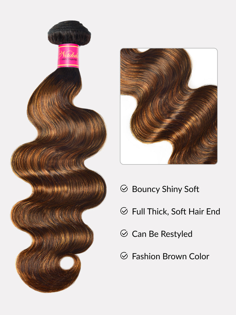 Sunber Highlight Balayage Color Body Wave 3 Bundles Weaves with 4x4 Lace Closure Virgin Human Hair
