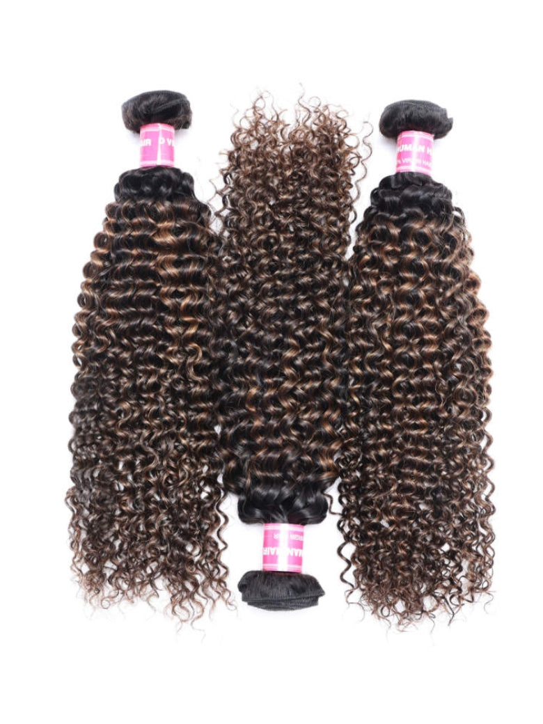 Sunber Hair Brown Balayage FB30 Highlight Jerry Curly Human Virgin Hair 3 Bundles Deal