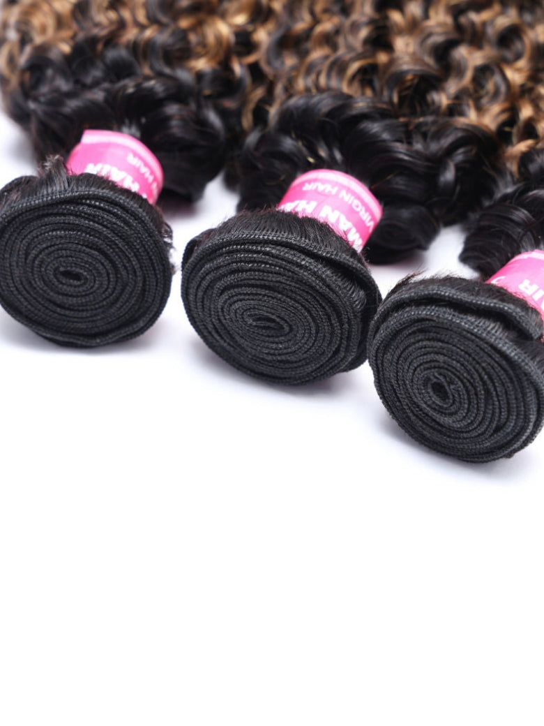 Sunber Hair Brown Balayage FB30 Highlight Jerry Curly Human Virgin Hair 3 Bundles Deal
